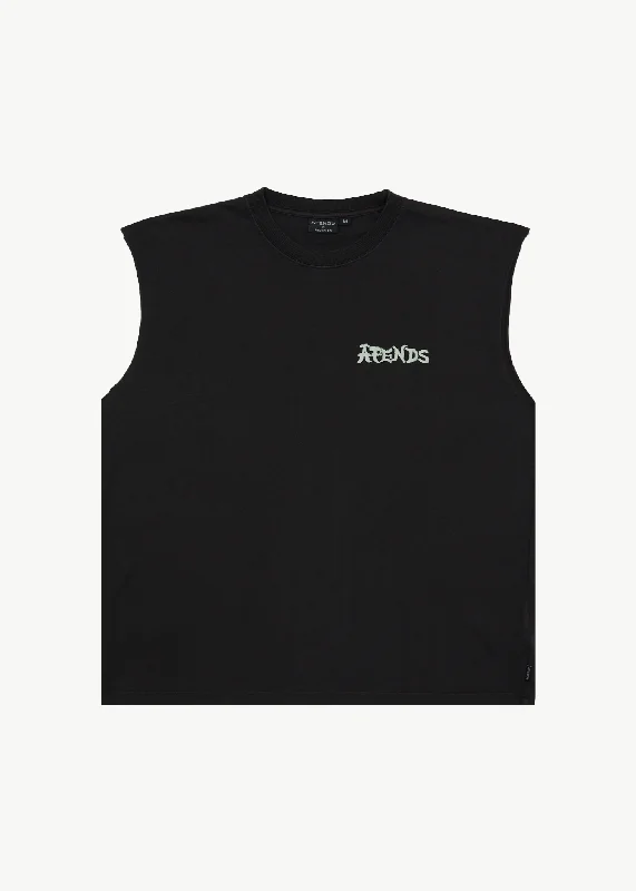 AFENDS Mens Destroyer - Sleeveless Tee - Stone Black