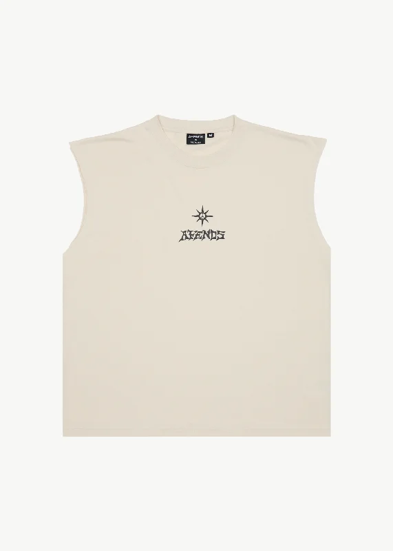 AFENDS Mens Peace Out - Sleeveless Tee - Moonbeam