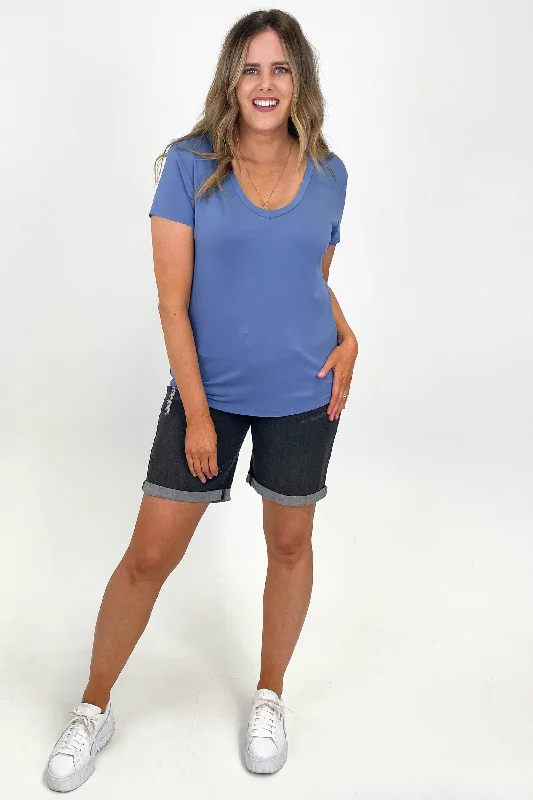 Go Girl Bamboo V Neck Tee Shirt French Blue