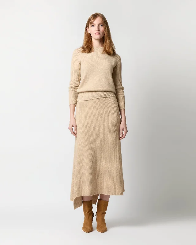 Bryce Asymmetrical Ribbed Skirt in Oatmeal Cashmere