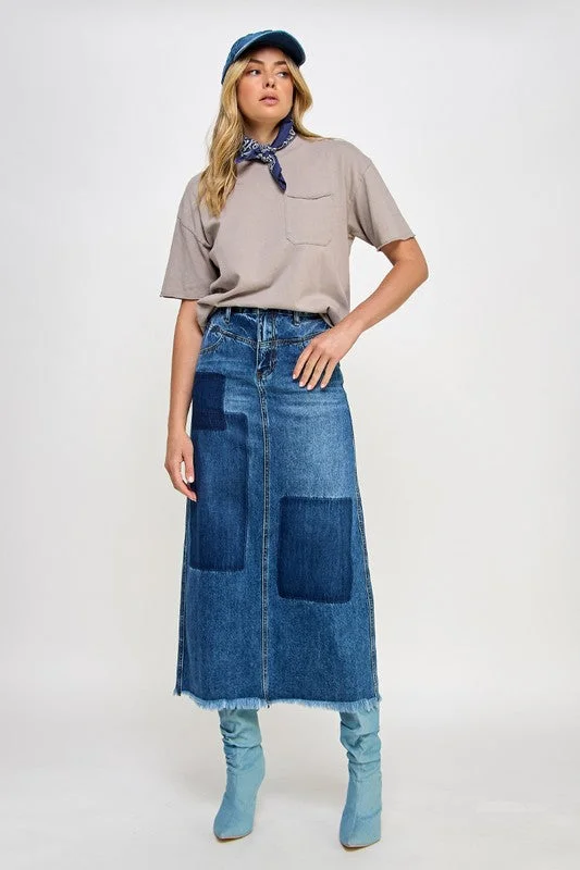 Retro Patchwork Denim Skirt