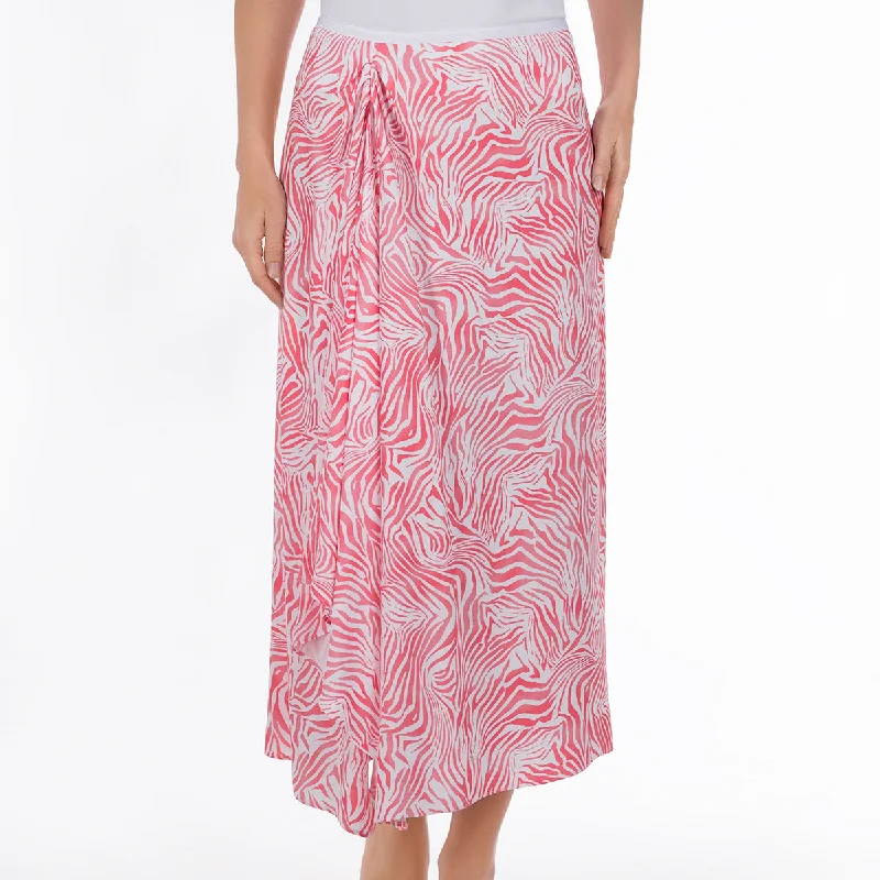 Ruched Midi Skirt in Coral Zebra Waves