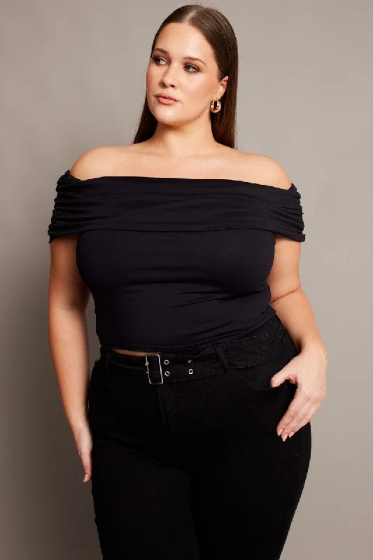 Black Off Shoulder Top Short Sleeve