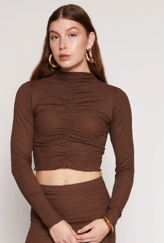 Almost Famous Ruched Long Sleeve Crop Top