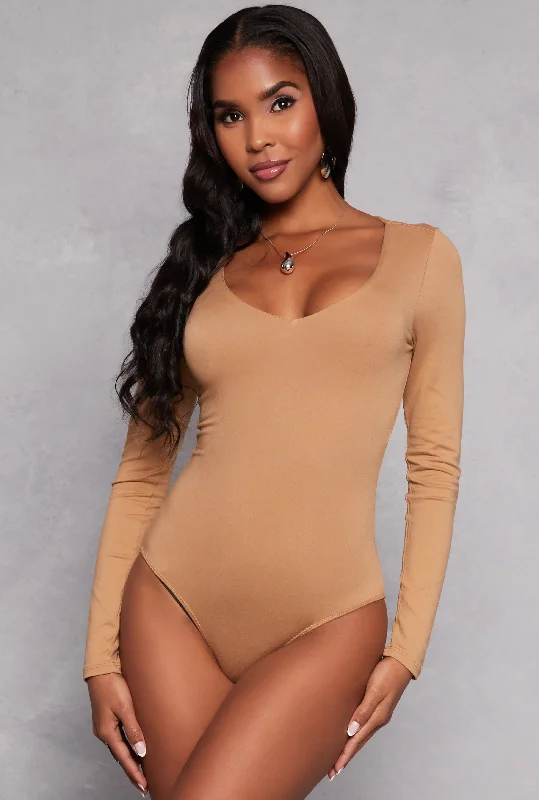 Basic V Neck Long Sleeve Bodysuit