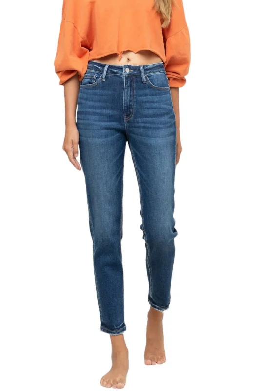 Erika Stretch Mom Jeans In Dark Denim