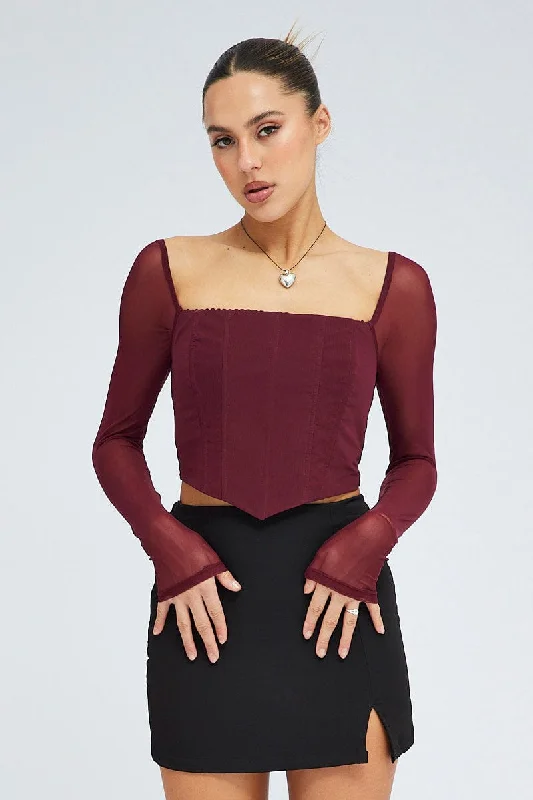 Red Crop Top Long Sleeve