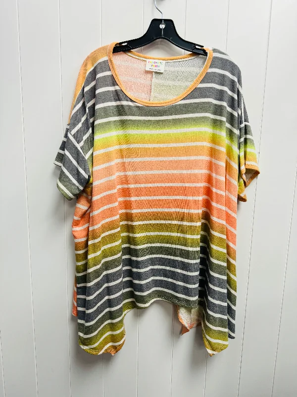 Top Short Sleeve By Fantastic Fawn In Grey & Orange, Size: 2x