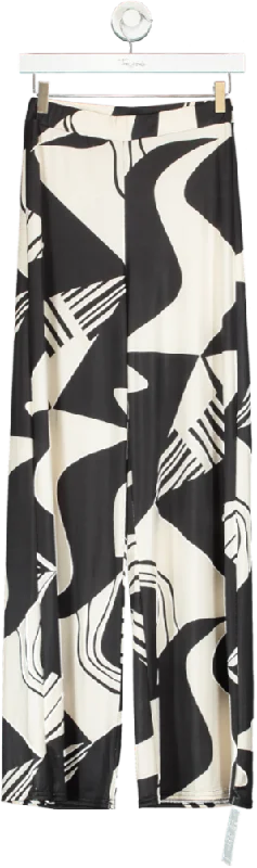 Boohoo Black & White Geometric Print Wide Leg Trousers UK 6