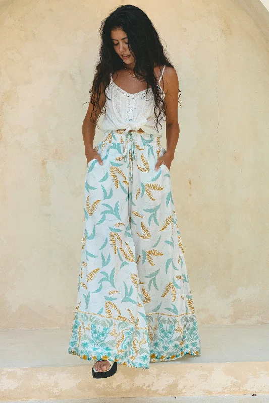 Wisteria Blue Tropical Boho Wide Leg Pants