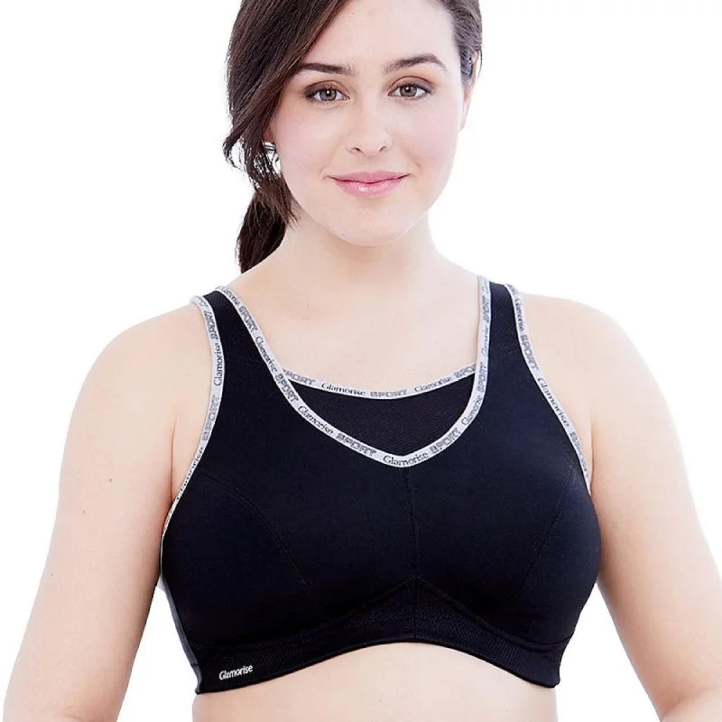 Glamorise Women's Full Figure Plus Size No-Bounce Camisole Sports Bra Wirefree, Black, 42F