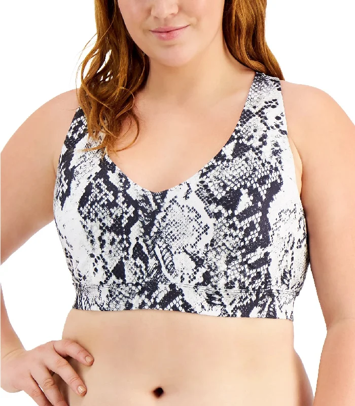 ID Ideology Women's Snake-Print Match Sports Bra, Snake White, 1X