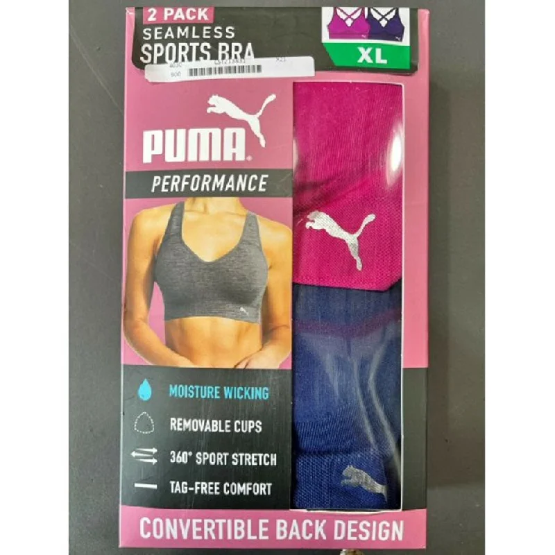 PUMA Women’s Seamless Convertible Sports Bra, 2-Pack, XL