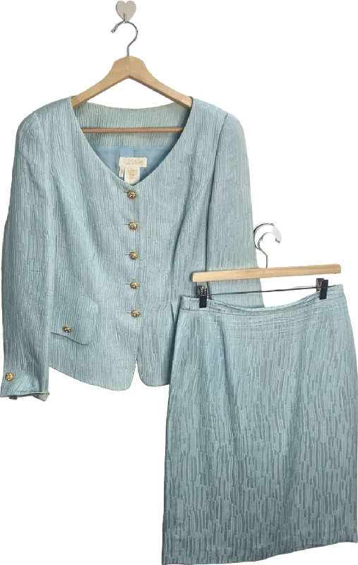 Escada Vintage Light Blue Textured Jacquard Jacket & Skirt Set EU 44