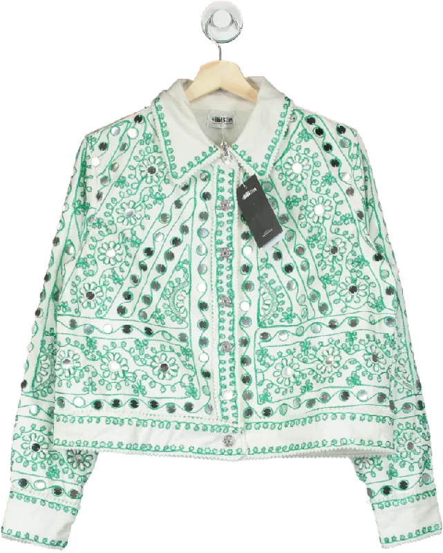 ibBan White Green Embroidered Jacket UK M/L