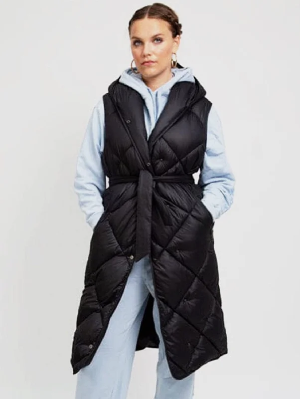 Penzance Recycled Long Sleeveless Puffer Jacket | Black