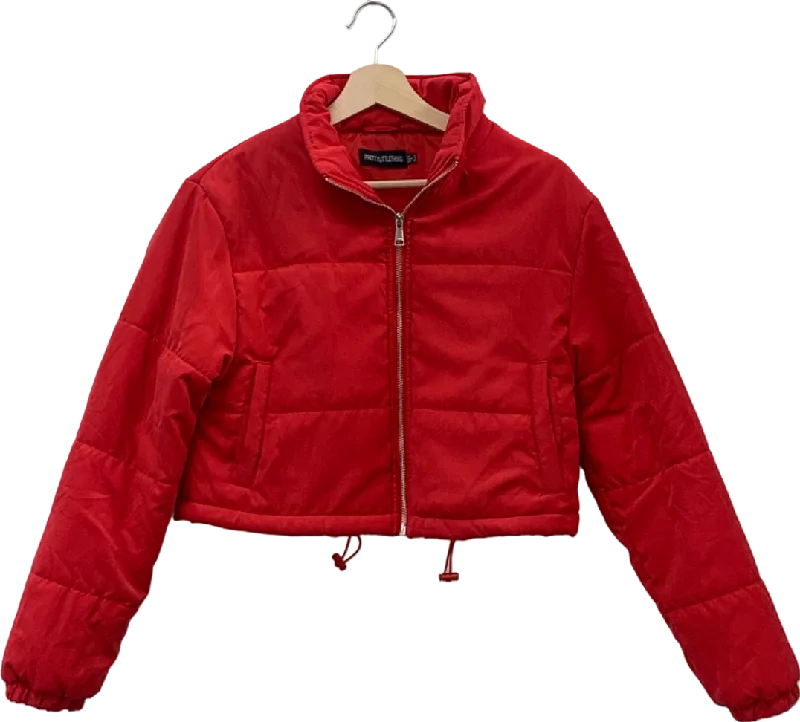 PrettyLittleThing Red Puffer Jacket UK 4