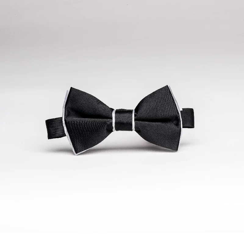 Black & Silver Gray Trim Poly/Linen Bow Tie