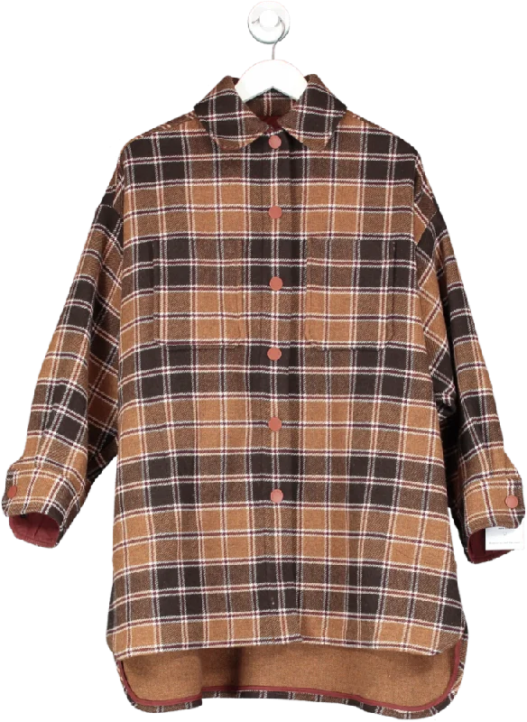 See by Chloé Brown Checked Wool-blend Flannel Shirt Jacket UK S