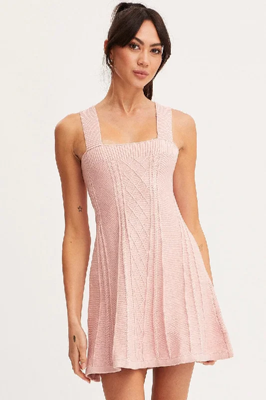 Pink Dress Sleeveless Mini Knit