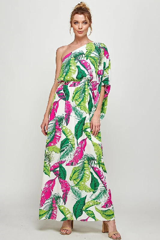 Long One Shoulder Printed Maxi Dress