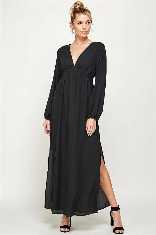 Long Sleeve Side Slit Maxi Dress