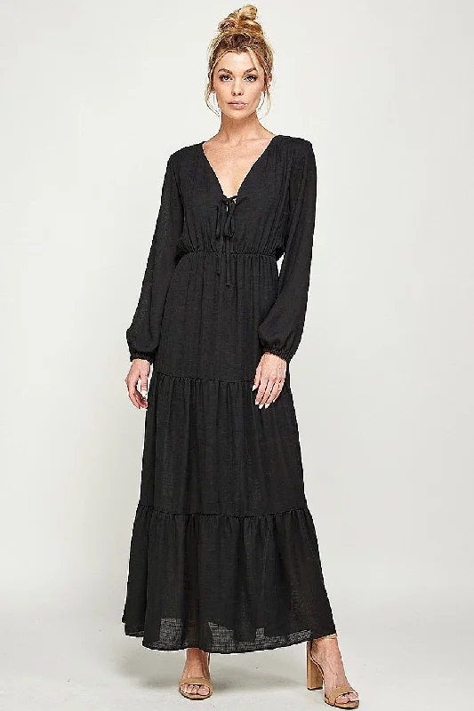 Long Sleeve V Neck Maxi Dress