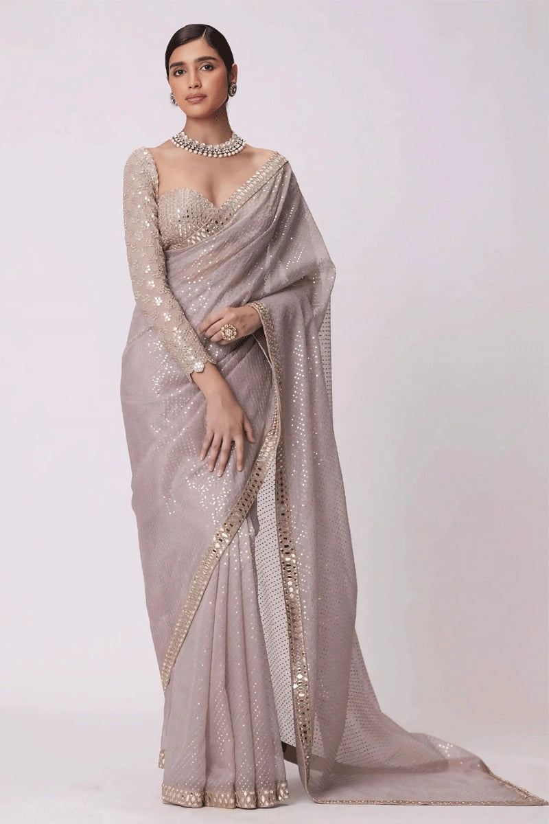 Baby Pink Colour Sequence Saree For Reception Party