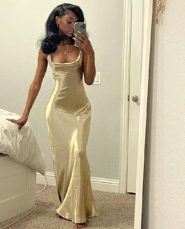 Gold Mermaid Sexy Prom Dress Long Evening Dresses Formal Gown