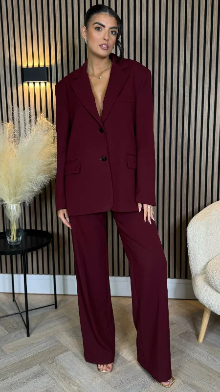 Angelica Burgundy Trousers & Blazer Co Ord