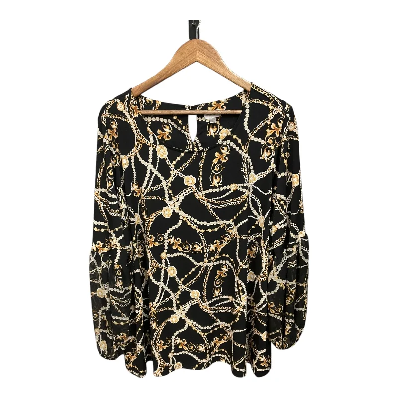 Blouse 3/4 Sleeve By Avenue In Black & Gold, Size: 3x