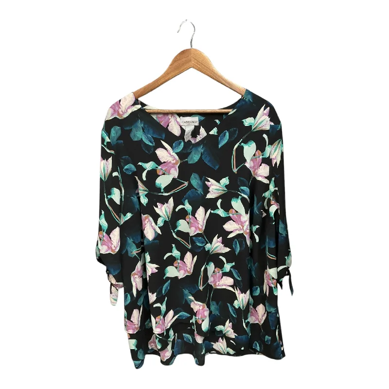 Blouse 3/4 Sleeve By Catherines In Floral Print, Size: 2x