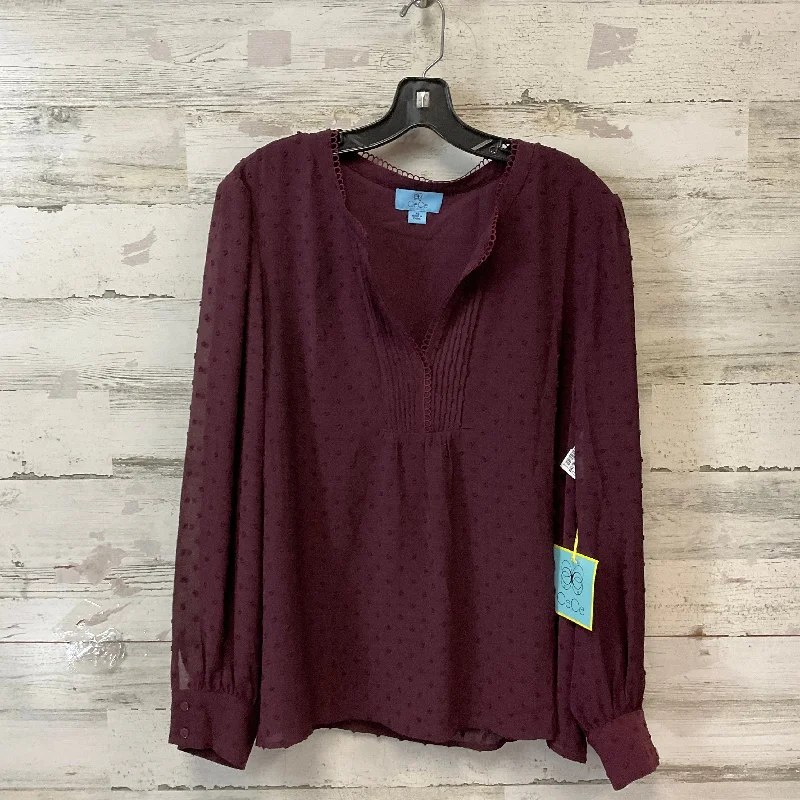 Blouse Long Sleeve By Cece In Maroon, Size: Xl