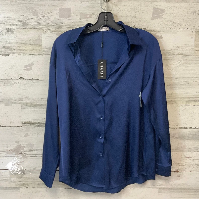 Blouse Long Sleeve By CHIGANT In Blue, Size: S