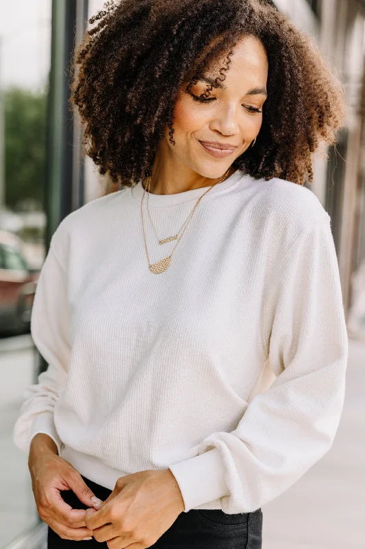 Couldn't Ask For More Ivory White Ribbed Pullover