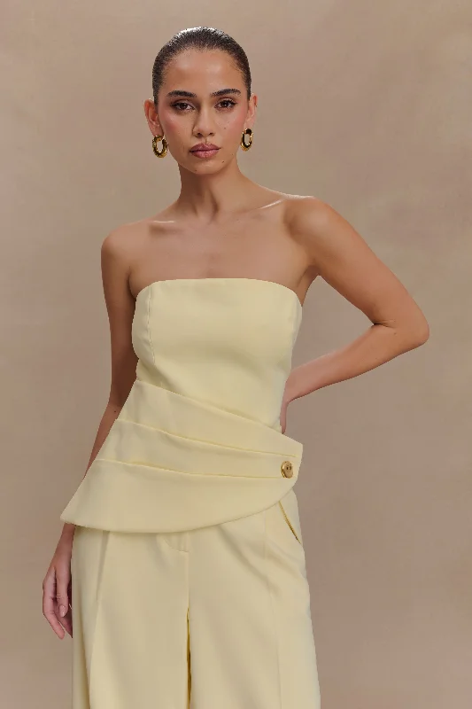 Faith Strapless Suiting Top - Lemon Cream