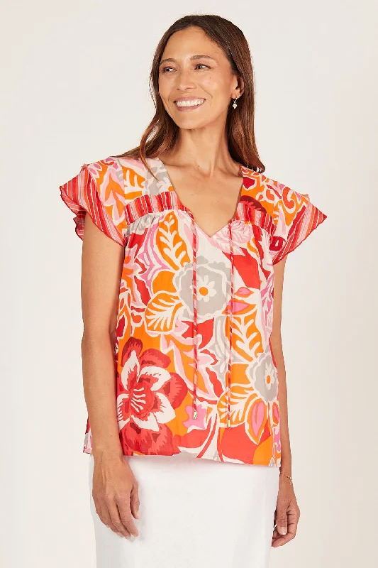 Goldie Flutter Sleeve Top in Coralene