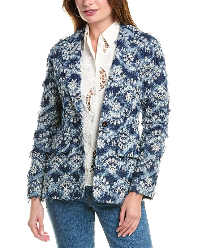 Gracia Floral Embroidered Denim Blazer