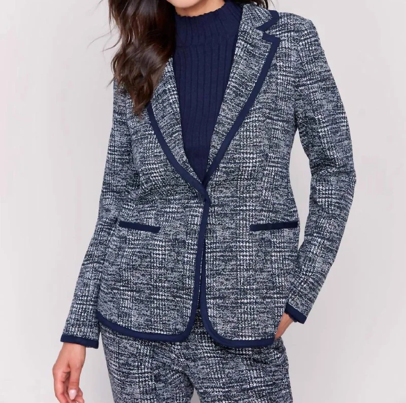 Jacquard Knit Blazer With Hood In Navy