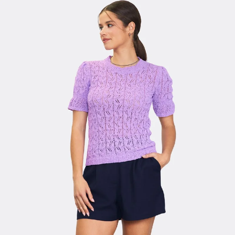 Pointelle Short Sleeve Sweater (Lavender)