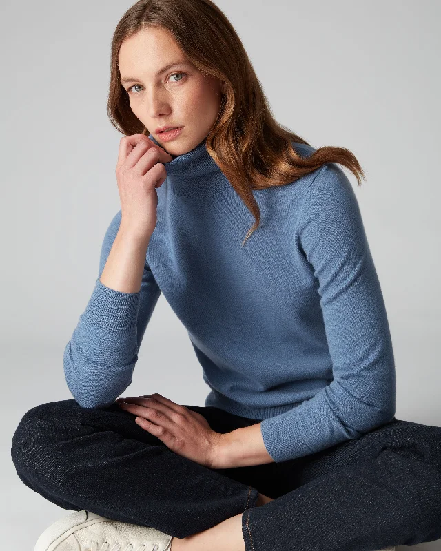 Women's Luna Roll Neck Cashmere Jumper Alpine Blue