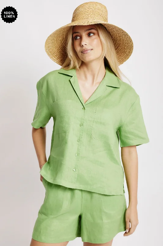 Revere Collar Linen Shirt in Avocado