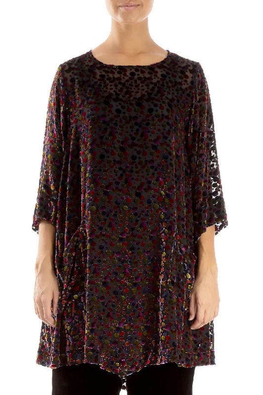 Two Pockets Festive Devoré Dot Silk Velvet Tunic