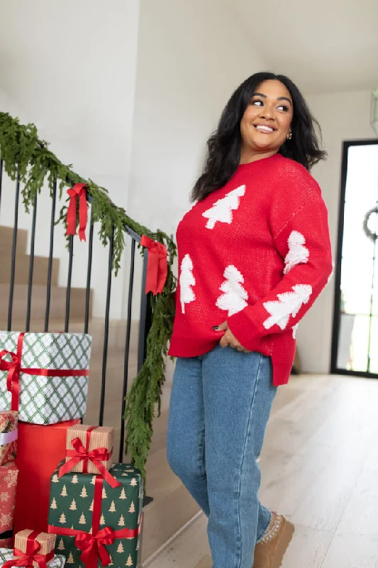 Under The Mistletoe Red Christmas Tree Sweater FINAL SALE