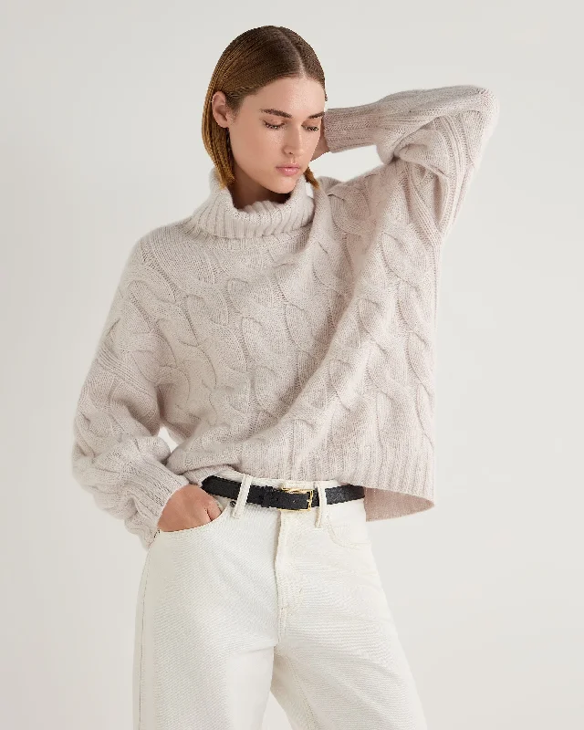 Women's Hana Chunky Cable Roll Neck Cashmere Jumper Frost White